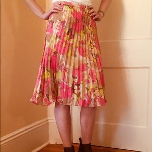 LOFT Floral Pleated Midi Skirt